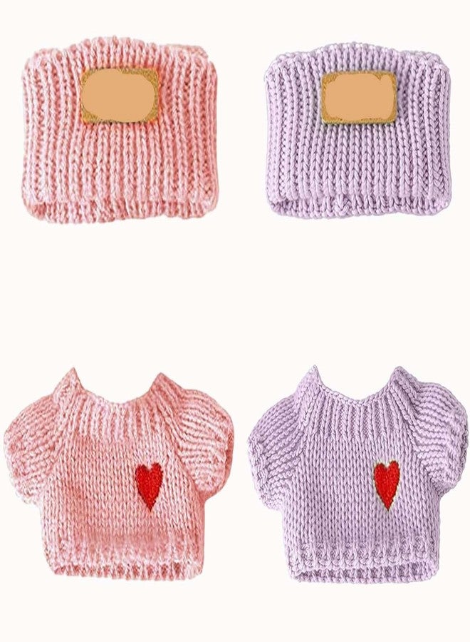 SHUOXUKE 2 Sets for Clothes 17cm/15cm Outfits (4 Pieces) Accessories Handcrafted Crochet Doll Clothes for Fashion Designer Ropa Collection with Hats & Sweater Pink & Purple - Image 2